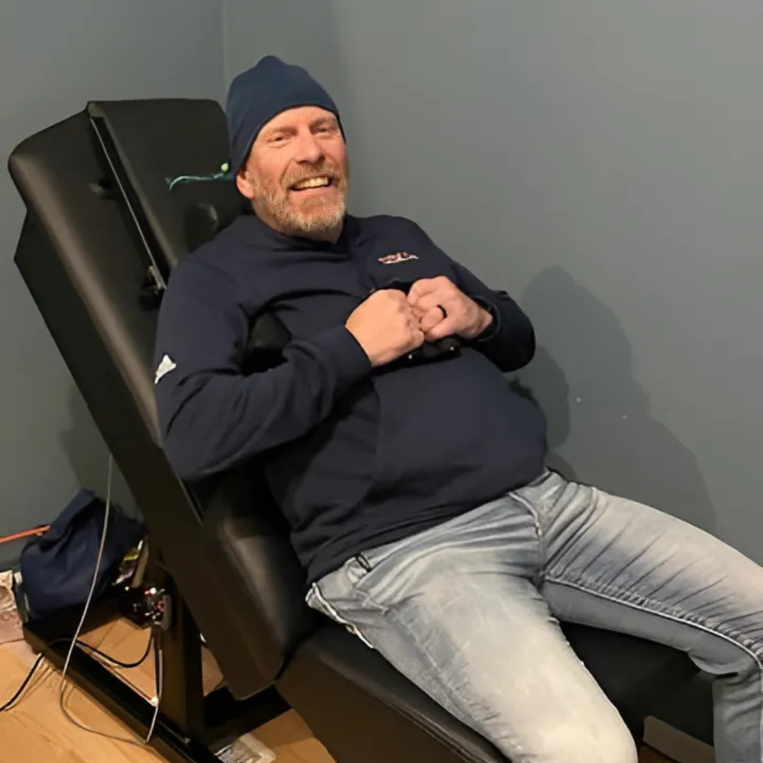 Man in Spinal traction.
