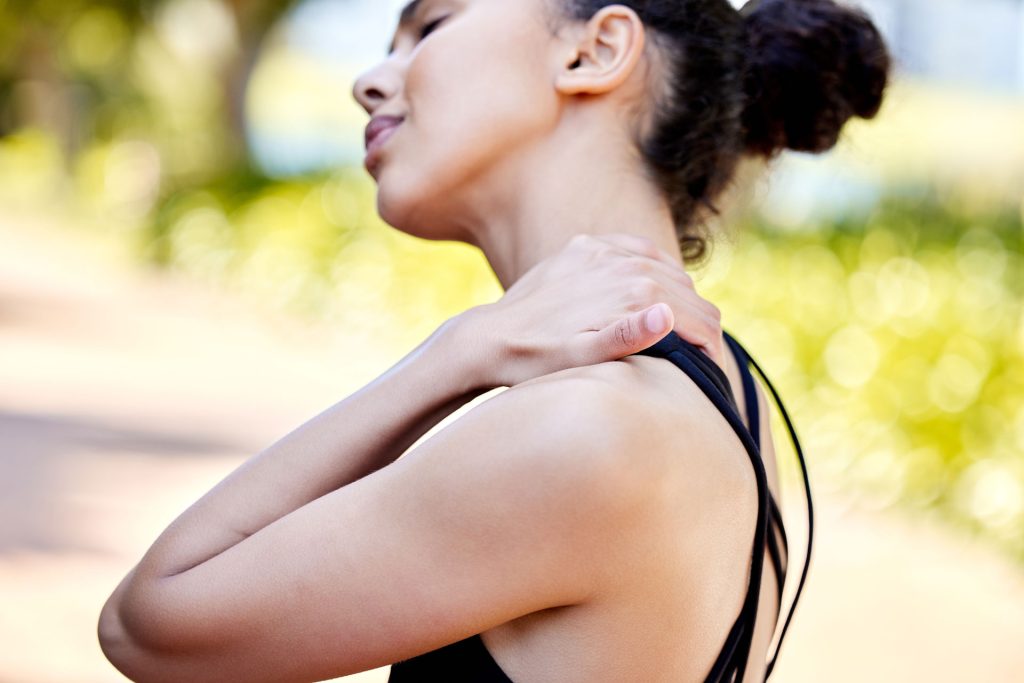 Woman with neck pain.